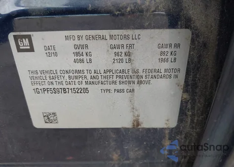 2011 Chevrolet Cruze 1Lt z USA, uszkodzony, nr VIN 1G1PF5S97B7152205